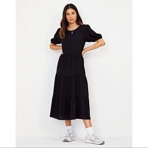 Glassons Black Eco-Vero Lenzing Viscose Rayon Puff Sleeve Midi Dress NWT Size 6